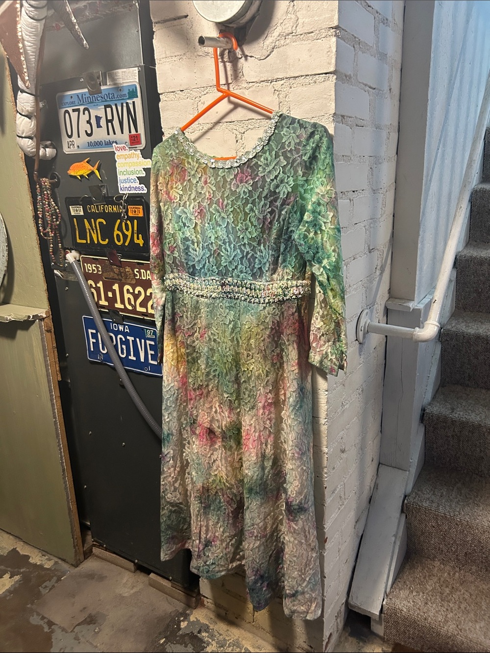 One-of-a-Kind Tie-Dyed Lace Gown with Sequin Trim Possible Size Women’s Medium